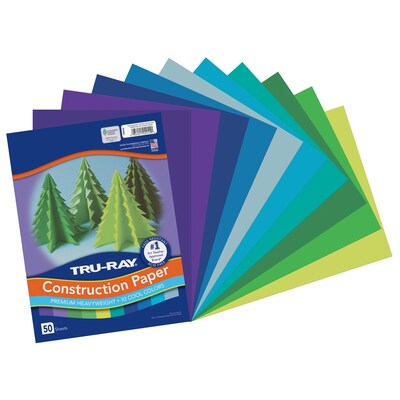 Tru-Ray 9 x 12 Construction Paper, Cool Assorted, 50 Sheets/Pack, 5 Packs/Bundle (PAC102942-5)