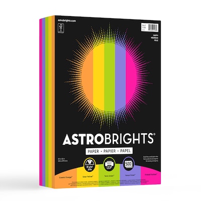 Astrobrights Colored Paper, 24 lbs., 8.5 x 11, Assorted Happy Colors, 500 Sheets/Ream (21289)