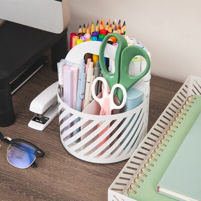 Mind Reader 4-Compartment Rotating Metal Desk Organizer, White (MOSBASK-WHT)