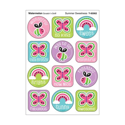 Trend Enterprises Summer Sweetness, Watermelon Scent Scratch n Sniff Stinky Stickers, Multicolored, 48/Pack, 6/Packs/Bundle