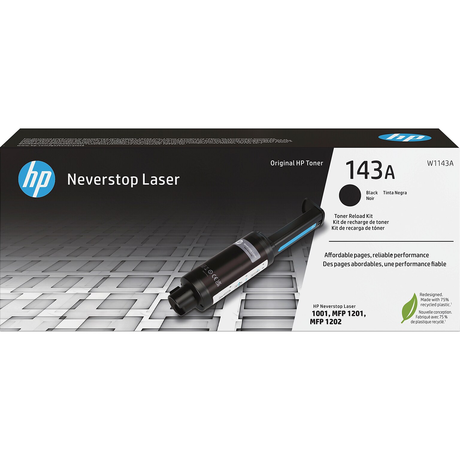 HP 143A Black Standard Yield Toner Cartridge Refill, Prints Up to 2,500 pages (W1143A)