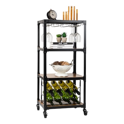 Mind Reader 4-Shelf Mobile Utility Cart Wine Rack With Wheels, Black (4WINEC-BLK)