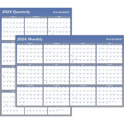 2024 AT-A-GLANCE 36 x 24 Yearly Dry Erase Wall Calendar, Reversible, Blue/Gray (A1102-24)