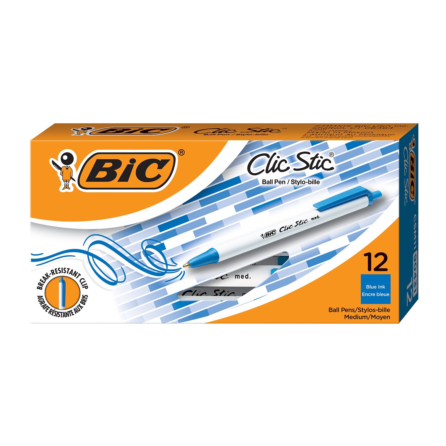 BIC Clic Stic Retractable Ballpoint Pens, Medium Point, Blue Ink, Dozen (CSM11-BLU)