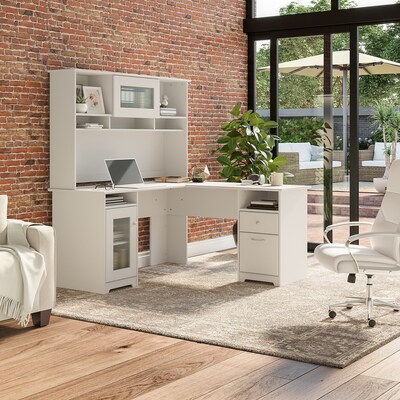 Bush Furniture Cabot 60"W L Shaped Computer Desk with Hutch and Storage, White (CAB001WHN)