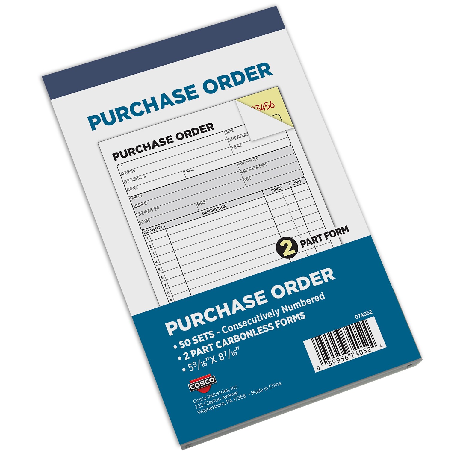 Cosco 2-Part Carbonless Purchase Order, 5.56 x 8.44, 50 Sets/Book (074052)