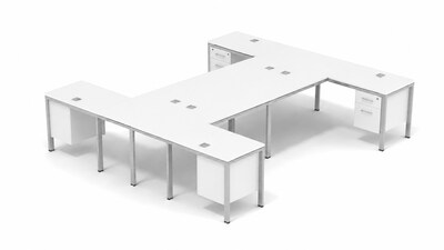 Boss Office Products Simple System 60W L-Shaped Desk with File Pedestal, White, 4/Set (SGSD018-101-WT)