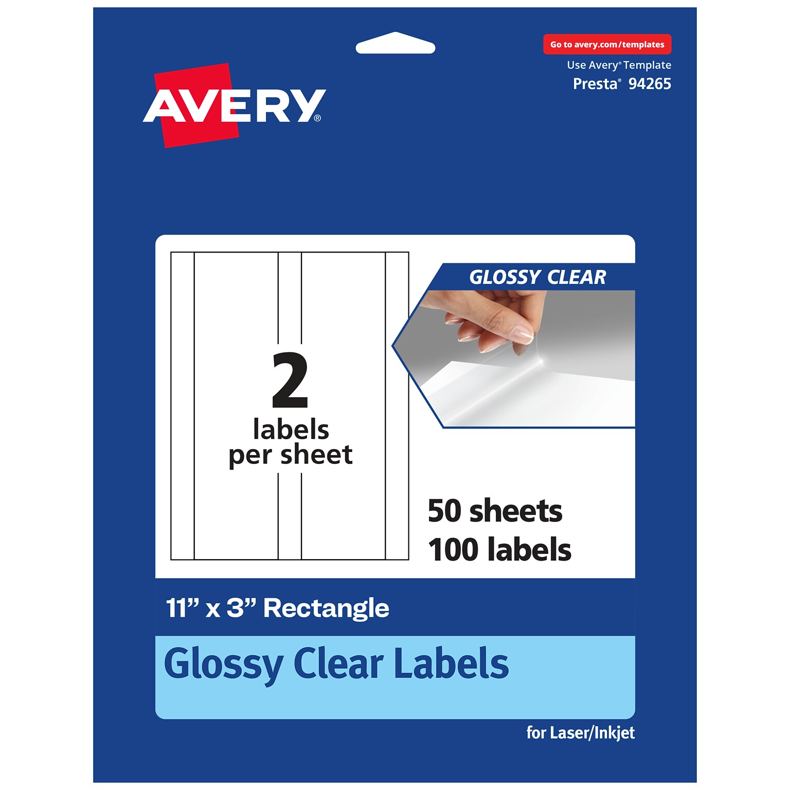 Avery Laser/Inkjet Multipurpose Labels, 3 x 11, Glossy Clear, 100/Box (94265)