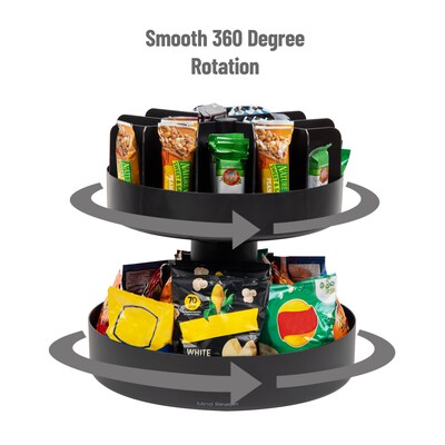 Mind Reader Plastic 2-Tier Snack Tray Carousel Countertop Organizer, Black (SNACKCAR-BLK)