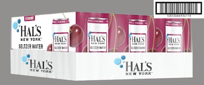 Hal's New York Black Cherry Flavored Sparkling Seltzer Water, 12 oz., 24 Cans/Carton (695502)