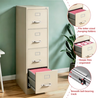Quill Brand® Commercial 4 File Drawer Vertical File Cabinet, Locking, Putty/Beige, Letter, 26.5"D (13443D)