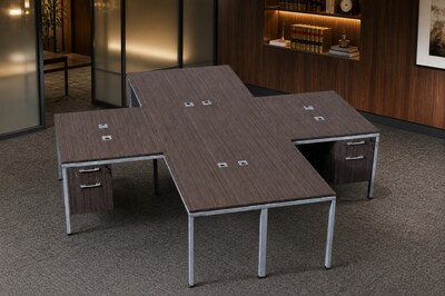 Boss Office Products Simple System 66"W L-Shaped Desk with Pedestal, Driftwood, 4/Set (SGSD019-102)