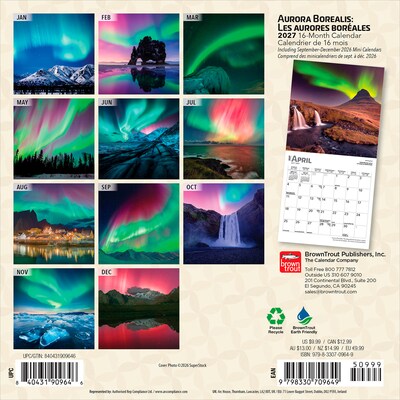 2027 BrownTrout Aurora Borealis 7 x 7 Monthly Wall Calendar, Assorted Colors (9798330709649)