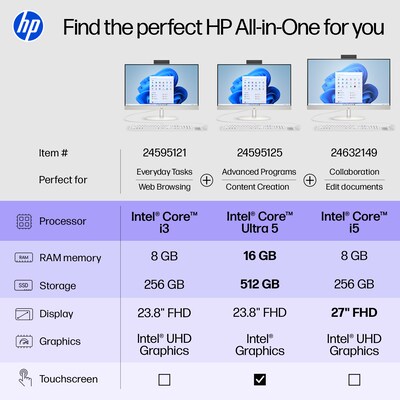 HP 27" All-in-One Desktop Computer, Intel Core  i5-1334U, 8GB RAM, 256GB SSD, Windows 11 Home