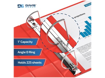 Davis Group Premium Economy 1" 3-Ring Non-View Binders, D-Ring, Red, 6/Pack (2301-03-06)