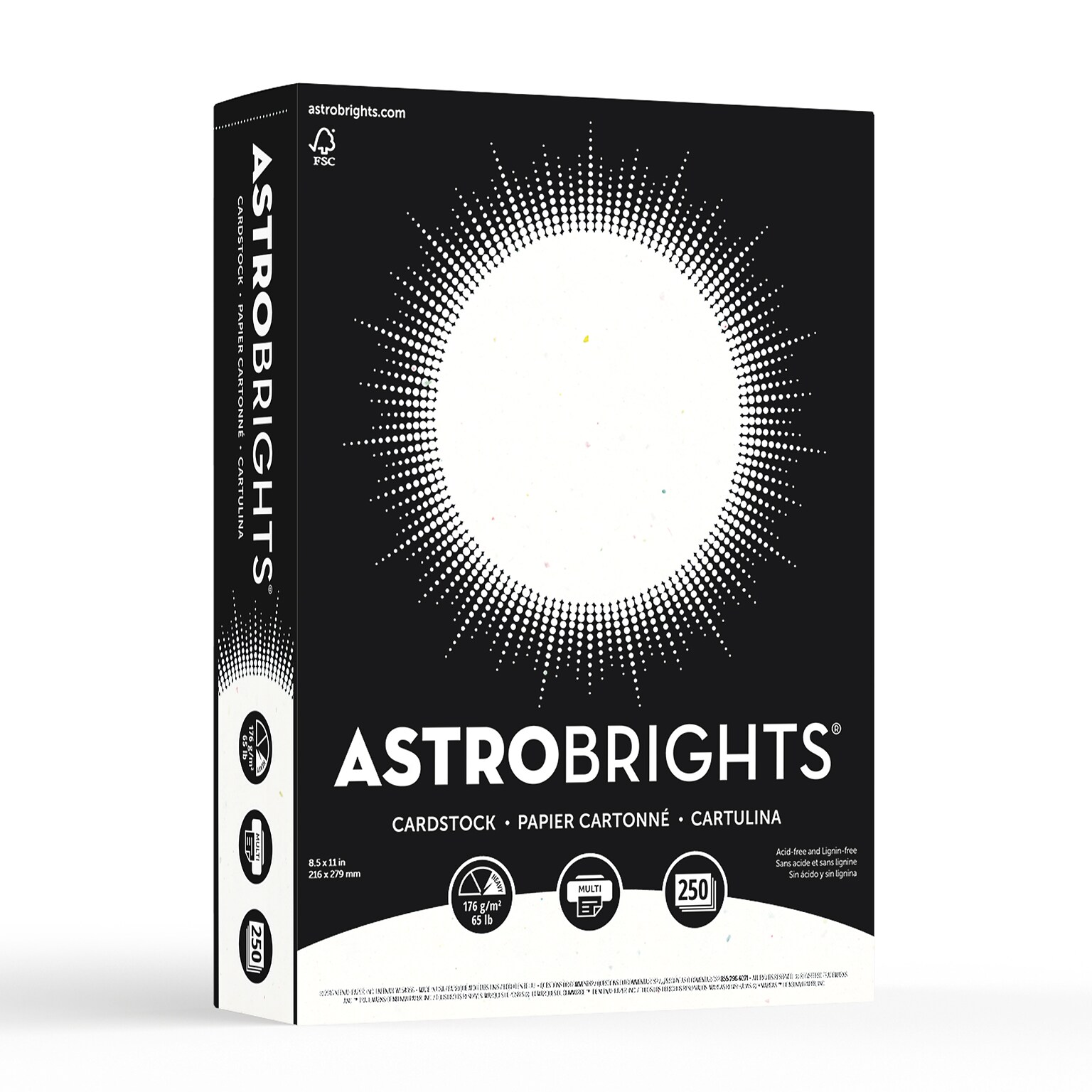 Astrobrights 65 lb. Cardstock Paper, 8.5 x 11, Stardust White, 250 Sheets/Pack (21408/22401)