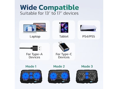 Purely C14 Height-Adjustable 17” Laptop Cooling Pad Stand with 4 Fans, 2 USB Ports (PLSC14)