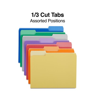 Quill Brand® File Folders, Assorted Tabs, 1/3-Cut, Letter Size, Assorted Colors, 100/Box (740913AD)