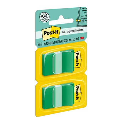 Post-it Flags, 1" Wide, Green, 100 Flags/Pack (680-GN2)