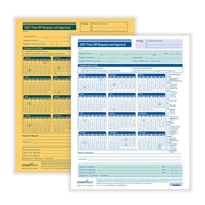 ComplyRight 2027 Time Off Request and Approval Form, 2-Part, 50 Forms/Pack (A0030)
