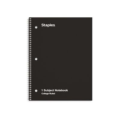 Staples 1-Subject Notebook, 8 x 10.5, College Ruled, 70 Sheets, Black, 6/Pack (TR58374)