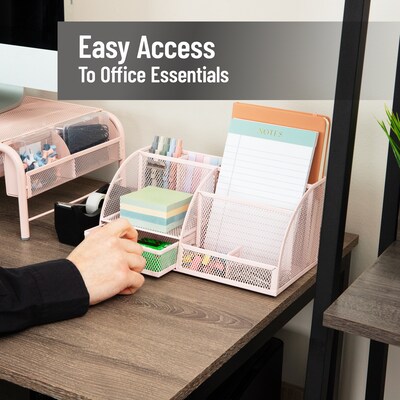 Mind Reader 7-Compartment Metal Desk Organizer File and Accessory Storage, Pink (JOEORG-PNK)
