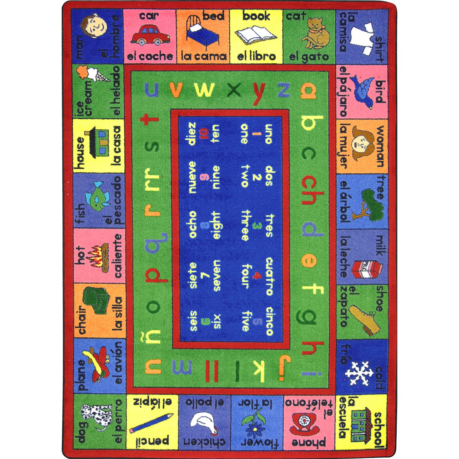 Joy Carpets LenguaLink Spanish Nylon 54 x 78 Machine Tufted Rug, Multicolored (1412C)