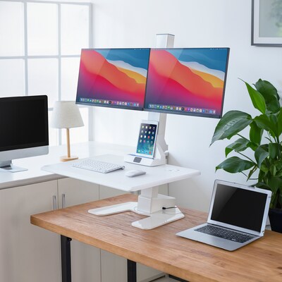 Mount-It! Electric Standing Desk Converter with Dual Monitor Mount, White (MI-7952WHT)