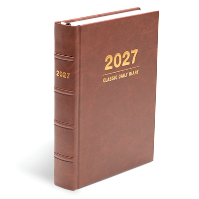2027 Excello Brands 7.3 x 8.5 Daily Standard Planner, Paperboard Cover, Brown Leather (CD68-CY27-BN-L)