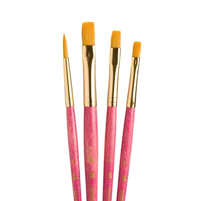 Princeton RealValue Mixed Media Synthetic Taklon Variety Brush Set, Pink, 4/Set, 3 Sets/Bundle (PBXPR9181-3)
