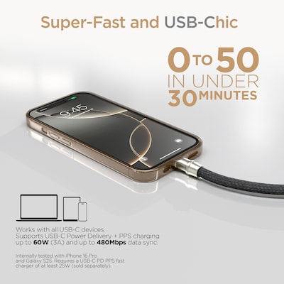 HyperGear TECHcessories 2-in-1 Universal Crossbody Phone Strap with USB-C Charging Cable, Black (16280)