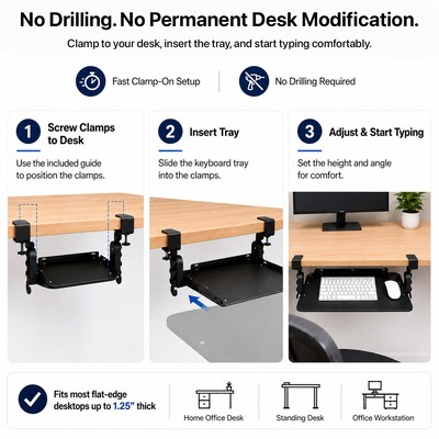 Uncaged Ergonomics KT4 Clamp-On Adjustable Under-Desk Keyboard Tray, Black