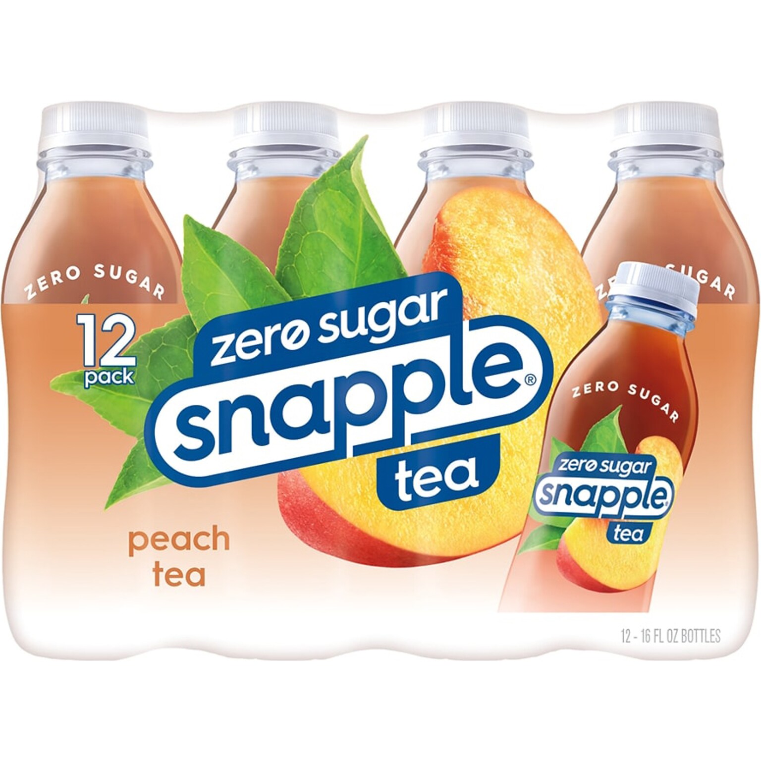 Snapple Zero Sugar Peach Tea, 16 oz., 12 Bottles/Pack, 2 Packs/Carton (92816886)