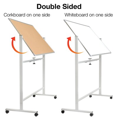 Excello Global Products Double Sided Magnetic Mobile Whiteboard Corkboard Combo, 48 x 32, White Fr