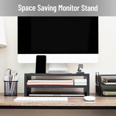 Mind Reader Monitor Stand with Phone Slot and Storage Shelf, Desktop Riser, Up to 88 lbs., Black (MDFSLOT-BLK)
