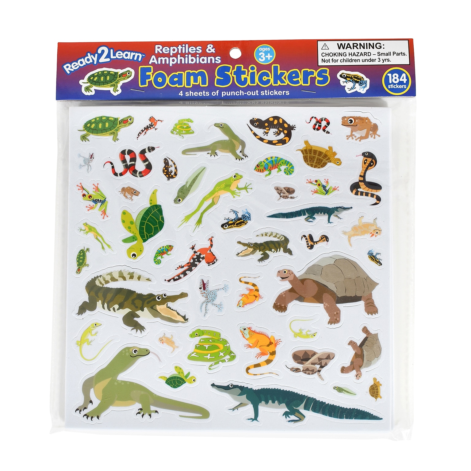 Ready2Learn Foam Reptile and Amphibian Stickers, Multicolored, 184/Pack (CE-10123)