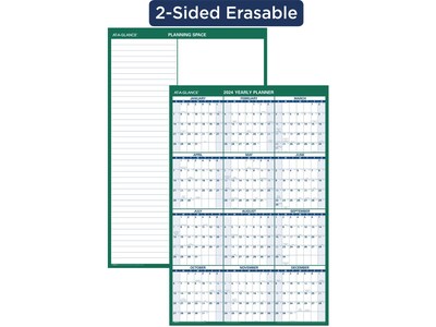 2024 AT-A-GLANCE 24" x 36" Yearly Wet-Erase Wall Calendar, Reversible, Green (PM210-28-24)