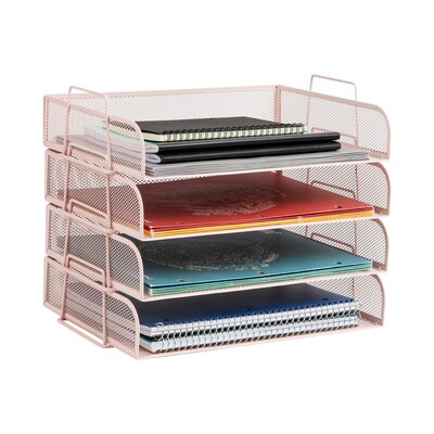 Mind Reader Metal Side Loading Stackable Letter Tray, Pink (DSTACK4-PNK)