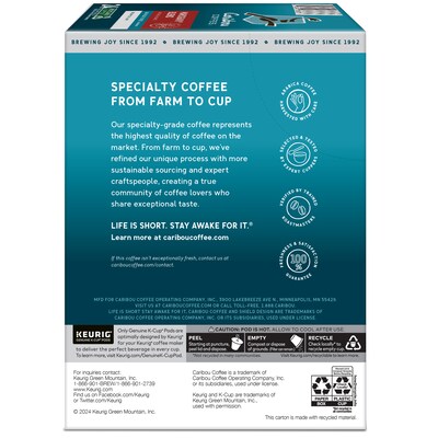Caribou Mahogany Blend Coffee Keurig® K-Cup® Pods, Dark Roast, 0.40 oz., 24/Box (6990)