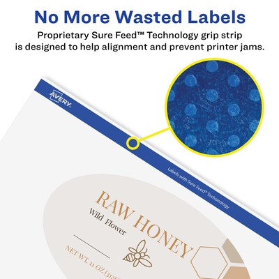 Avery Laser/Inkjet Multipurpose Oval Labels, 5" Dia, Glossy White, 75/Pack (94052)