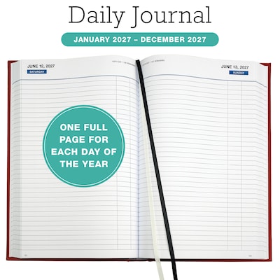 2027 Excello Brands Daily Diary Journal 8 x 12 Daily Planner, Paperboard Cover, Red (NRY27-CD68-RD)