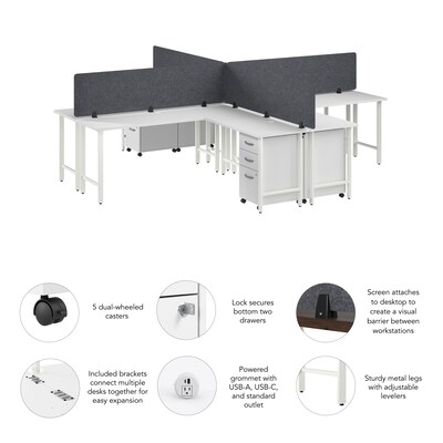 Bush Business Furniture Hustle 30"H x 72"W 4 Person L-Shaped Cubicle Workstation, White (HUS017WHSU)