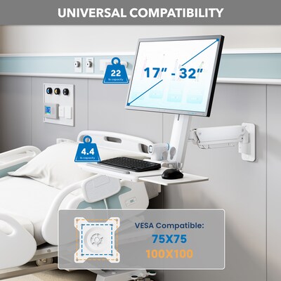 Mount-It! MedHub Wall Mounted, Flexible Workstation for Monitors up to 35", Matte White (MI-16001)