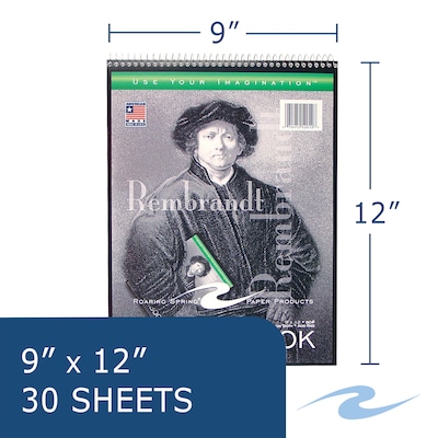 Roaring Spring Paper Products 9" x 12" Spiral Bound Sketch Book, 30 Sheets/Book, 12/Pack (52112CS)