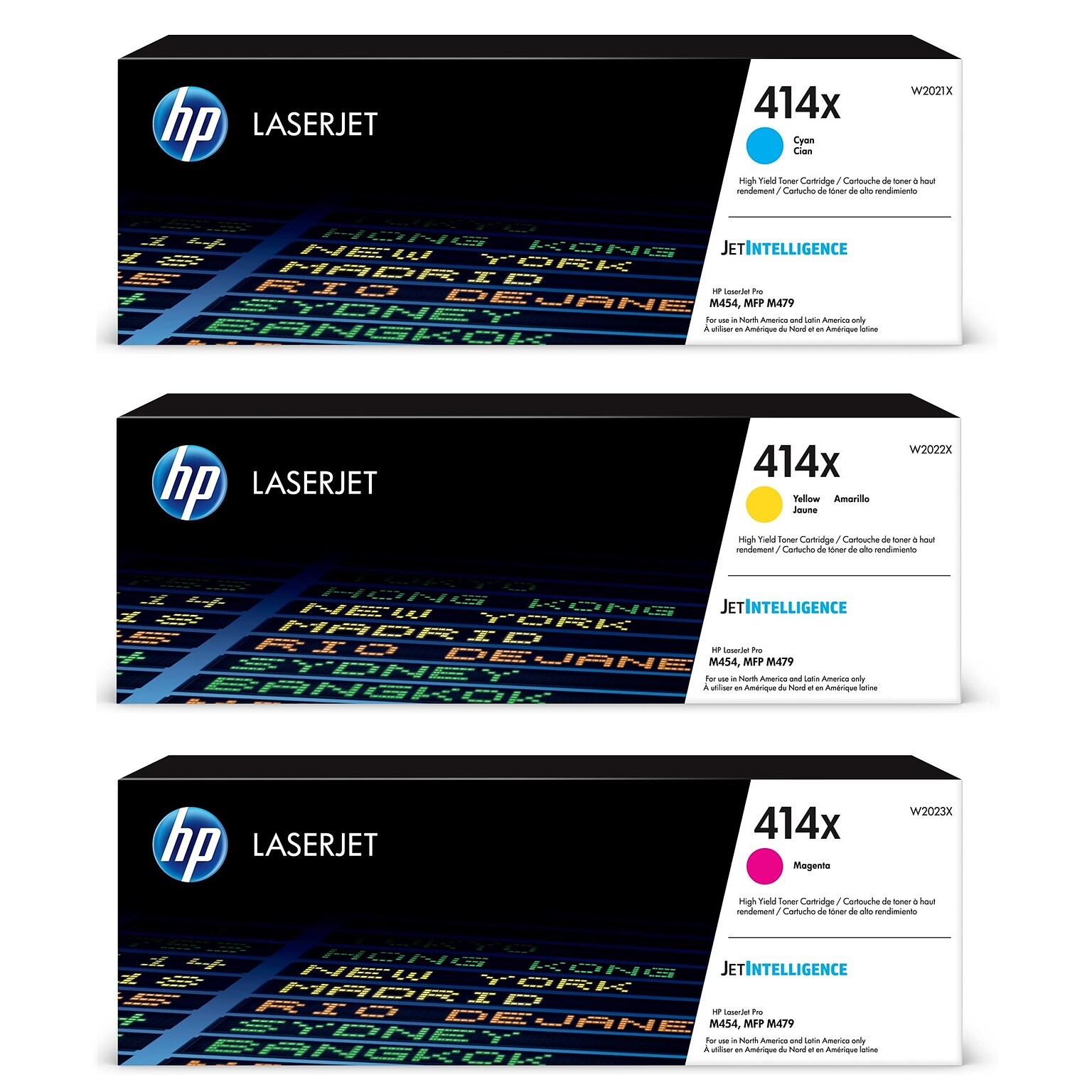 HP 414X Cyan/Magenta/Yellow High Yield Toner Cartridge Set, 3/Pack