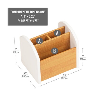 Mind Reader 3-Compartment Wood Desk Organizer, White (ARCHORG-WHT)