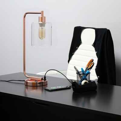 Lalia Home Studio Loft Modern Iron Desk Lamp, 18.8", with USB Port, Polished Rose Gold (LHD-2002-RG)