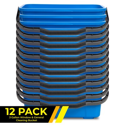 Gritt Commercial Plastic Squeegee Bucket, 3-Gallon, Blue, 12/Carton (GRI183)