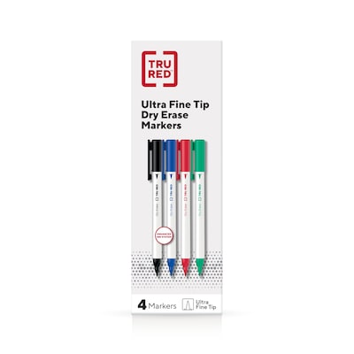 TRU RED™ Pen Dry Erase Markers, Ultra Fine Tip, Assorted, 4/Pack (TR61458/TR57422)