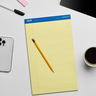 Quill Brand® Gold Signature Premium Series Legal Pad, 8-1/2" x 14", Wide Ruled, Yellow, 50 Sheets/Pad, 12 Pads/Pack (742272)